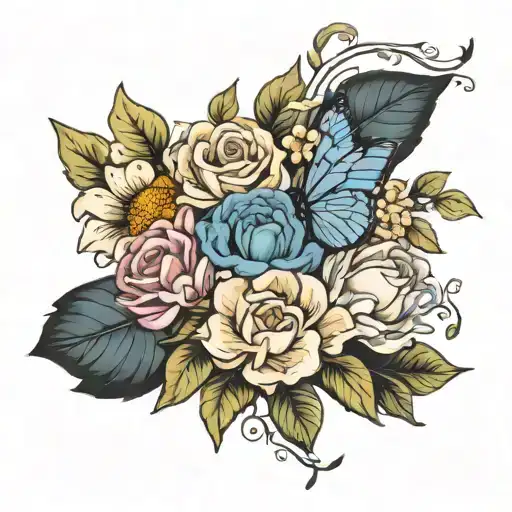 Birth Flower Bouquet Fine Line September June And March