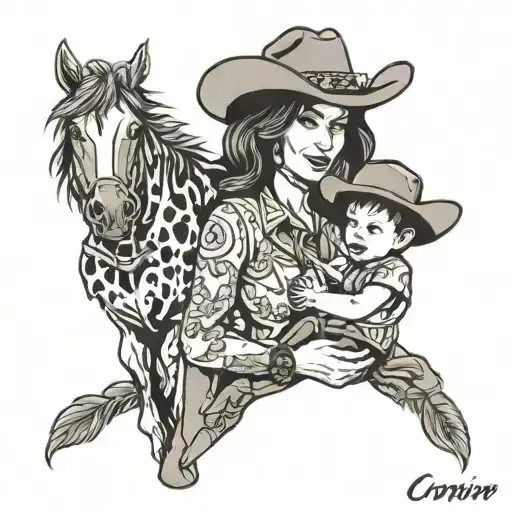 Cowgirl Mom Holding Son
