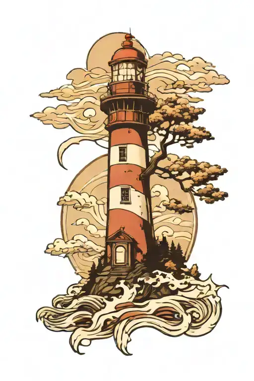 Lighthouse Trees Waves Crashing