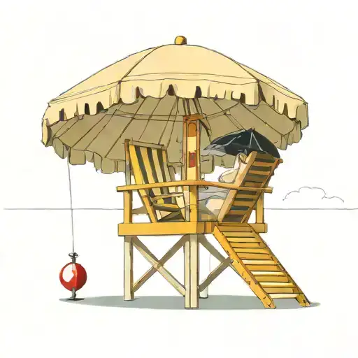 Lifeguard Stand With One Chair On Stilts At Pool With Umbrella