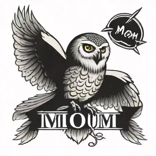 Snowy Owl With The Word Mom Written In The Feathers On The Chest