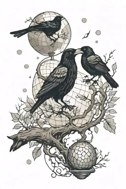 A Mystical Forest Scene With A Crow And A Cat Dancing Under A Disco Ball