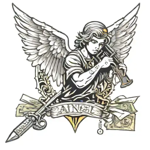 Angel With Dollars And Weapons And Money