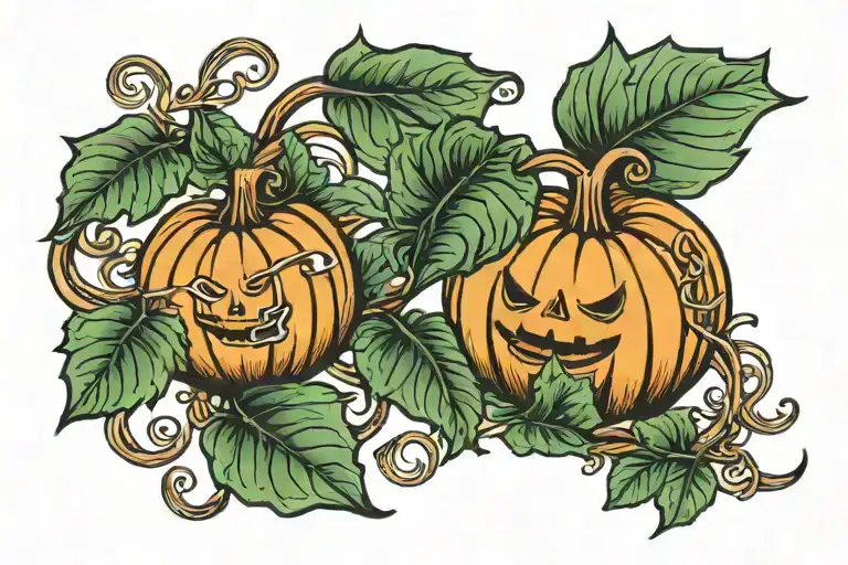 Pumpkin With Leaves Intertwined