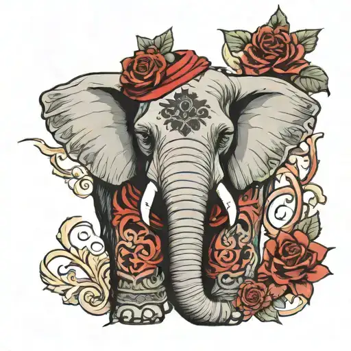 Elephant Dresses For War With A Black Mask And Red Hair