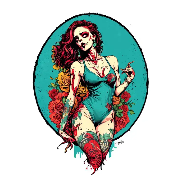 Vintage Zombie Pin Up Girl Standing