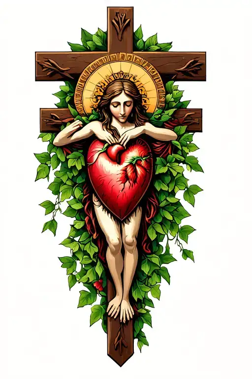 Vines Coming From Crucifix With Sacred Heart Immaculate Heart Chaste Heart Of Joseph Sleeve