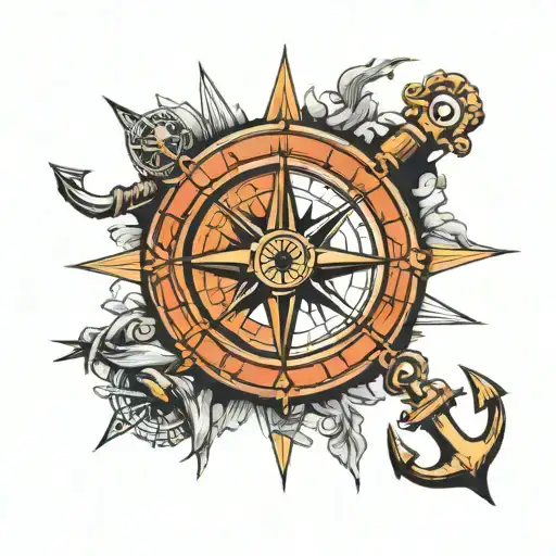 Compass With Anchor And Eye Inside