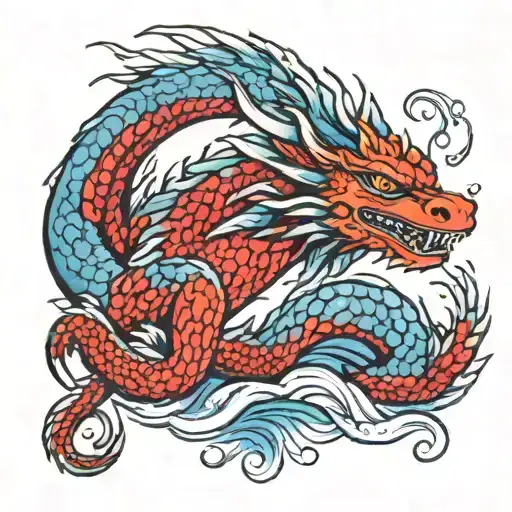 Female Water Dragon Red And Blue