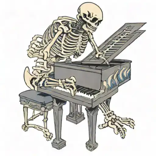 A Skeleton Playing Piano Keys While Running A Race