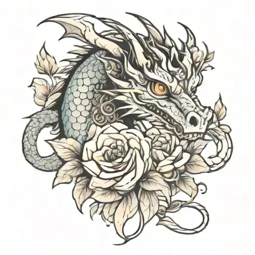 A Dragon With Flower Bouquet