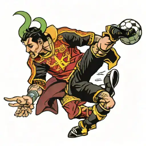 Spanish Football Player As A Matador Dueling A Football
