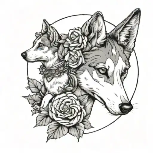 Aphrodite With A Husky Dog