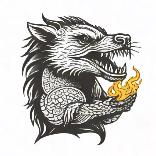 Honey Badger Eating A Dragon Breathing Fire