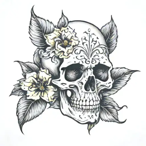 Skull And Primrose Flower