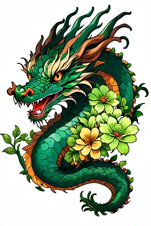 Dragon With Green Flowers Blooming