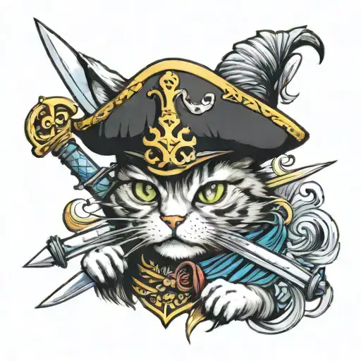 Cat Wielding A Sword And Wearing A Pirate Hat