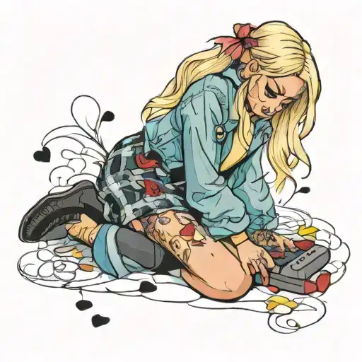 Blonde Bratz Girl Crying On The Floor With Broken Hearts On The Sides