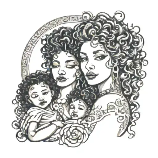 Kalani Sarai In Computer Font Around Mom With Curly Hair And Babygirl In Arms