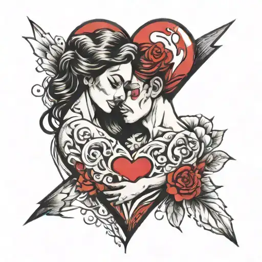 Drawing Of A Couple With A Broken Heart In The Middle