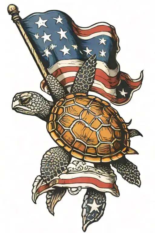 Sea Turtle With American Flag Shell As A Texas Ranger