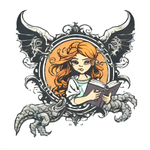 Girl Kid Holding A Book Against A Monster