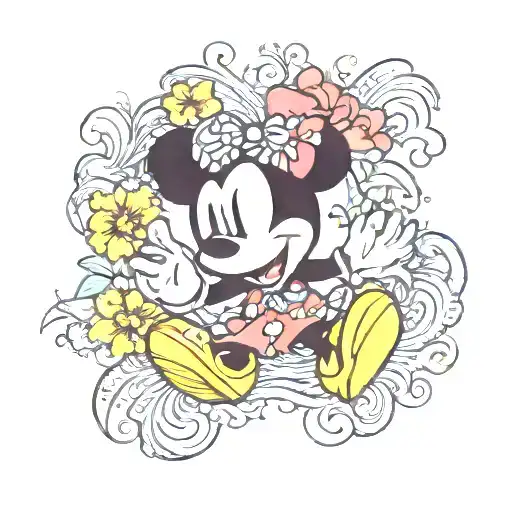 A Mickey Mouse Silhouette Filled With A Hawaiian