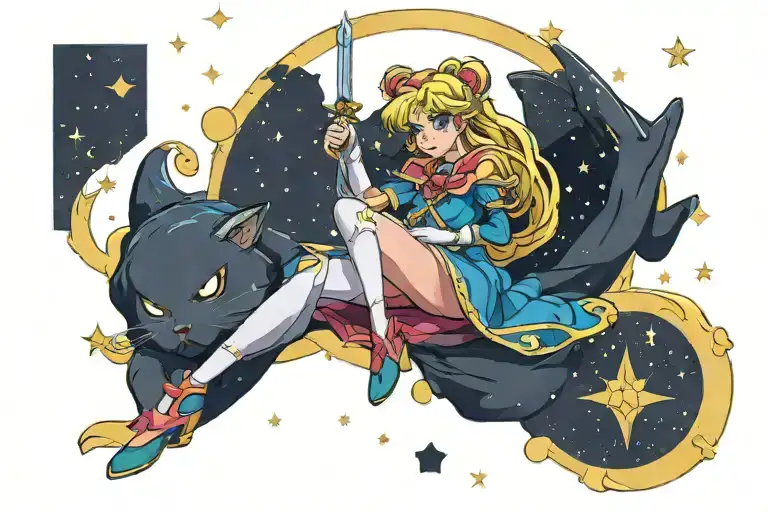 Link Zelda Sailor Moon Surrounded By Stars