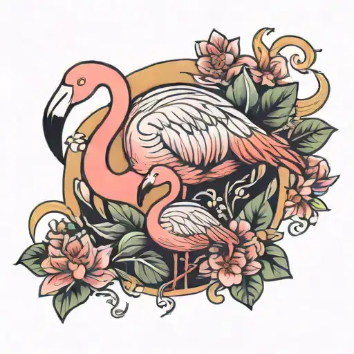 Mom And Baby Flamingo