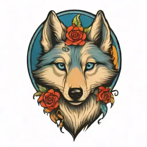 Happy Wolf Puppy With Blue Eyes Surrounded