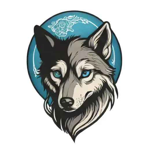 Happy Wolf Puppy With Blue Eyes Surrounded