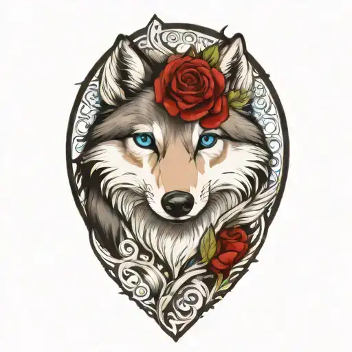 Happy Wolf Puppy With Blue Eyes Surrounded