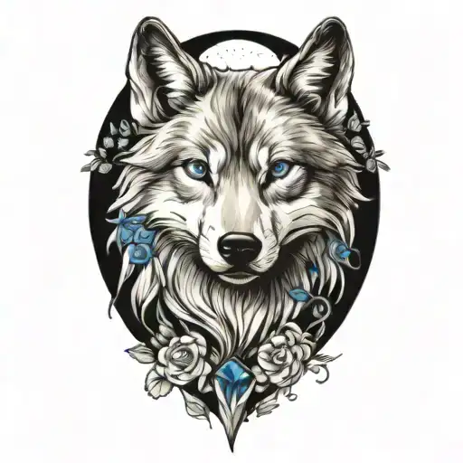 Happy Wolf Puppy With Blue Eyes Surrounded