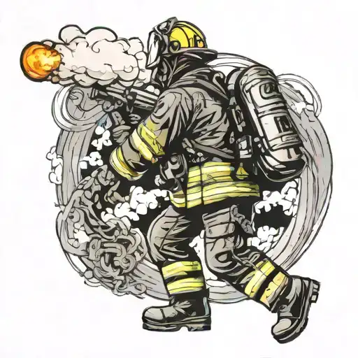 A Firefighter Battling A Massive Aircraft Fire With A Hose