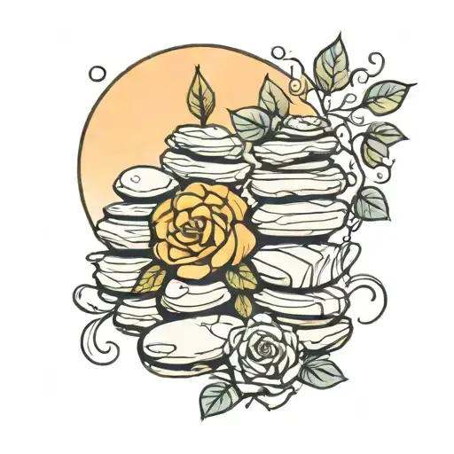 8 Stones Stacked Together With Invasive Vines With A Sunset Backdrop