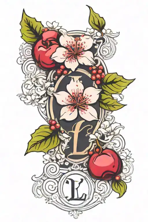 Cherry Blossom And Holly With The Roman Numeral L