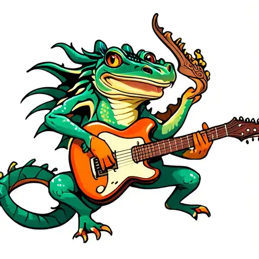 Dragon And A Frog Playing Guitar
