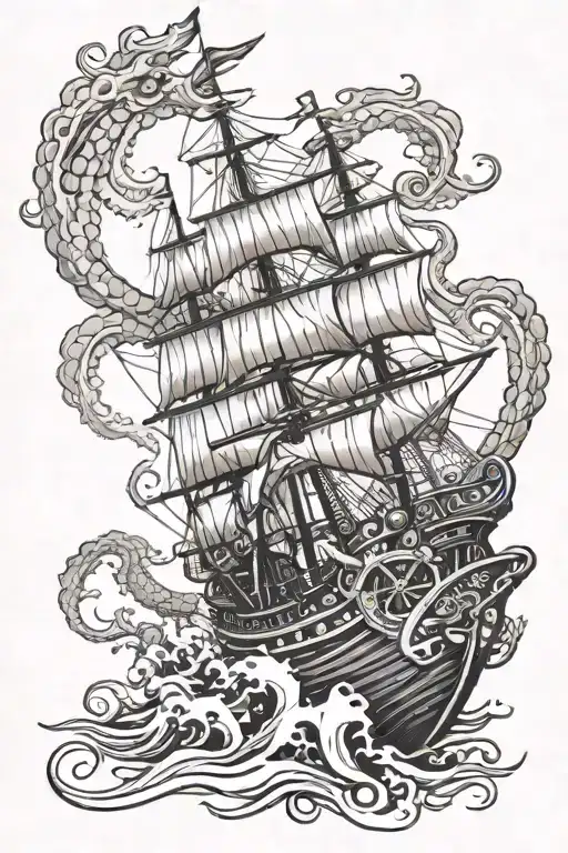 Kraken Attacking A Ship Navigating