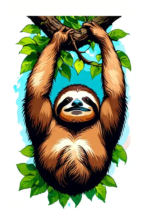 Partially Colored Sloth Hanging From A Tree