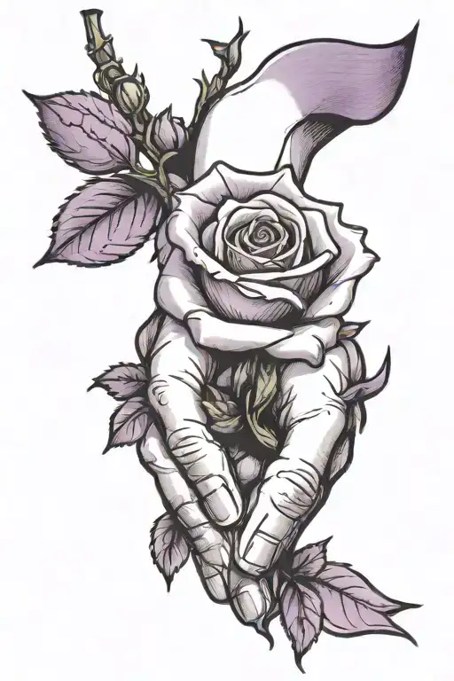 Boys Hand Holding A Rose With A Purple Ribbon Around The Wrist