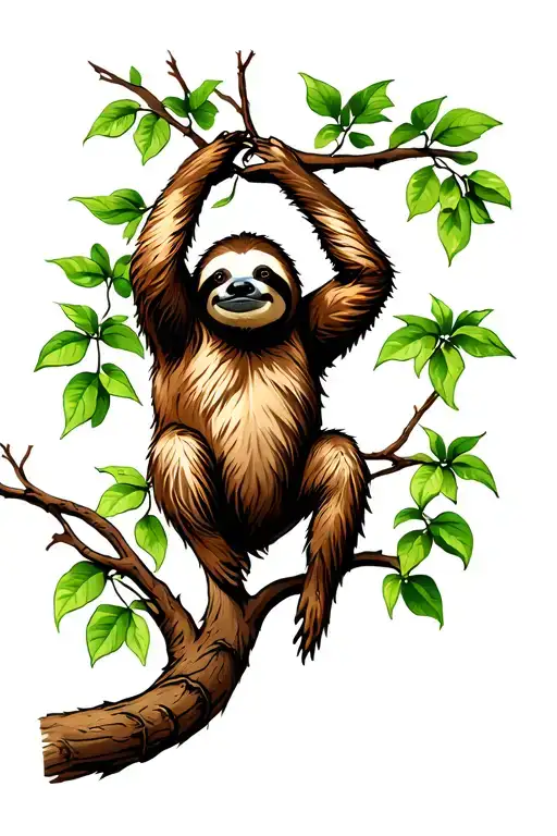 Sloth Hanging From A Tree Intertwined