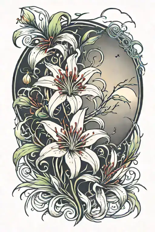 Spider Lily And Moon Intertwined