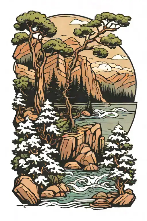 Pine Trees River And Mountain Sleeve