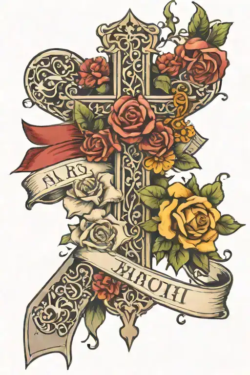 Cross With Banquet Of Flowers And A Sashes With A Date