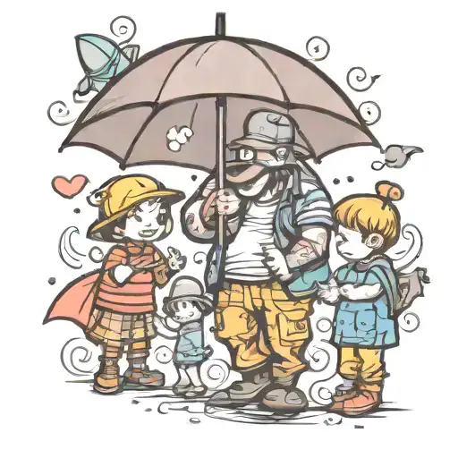 Dad Holding Umbrella For Kids