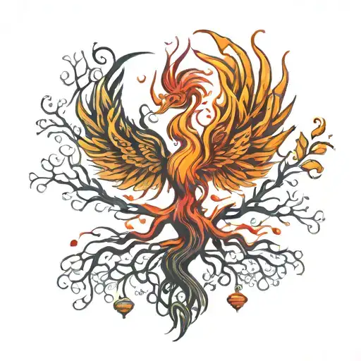 Tree Of Life With The Roots Turning Into A Phoenix