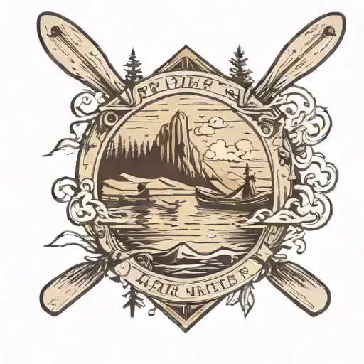 Canoe Paddles The Tops Crossed And The Word West Landscape