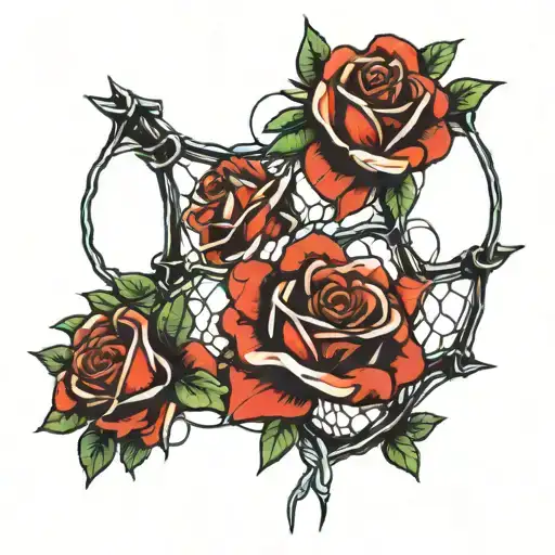 Roses And A Soccer Net Intertwined