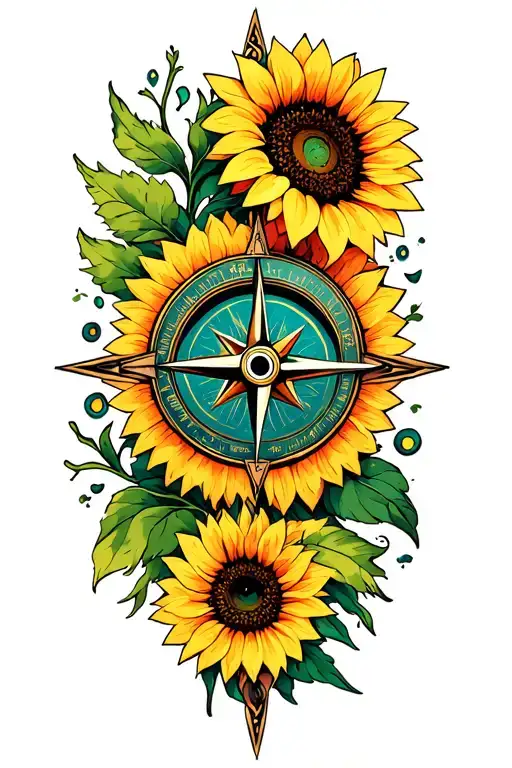 Compass Surrounded By Sunflowers