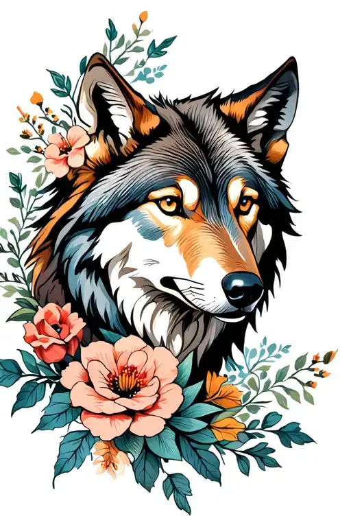 Wolf And Flowers